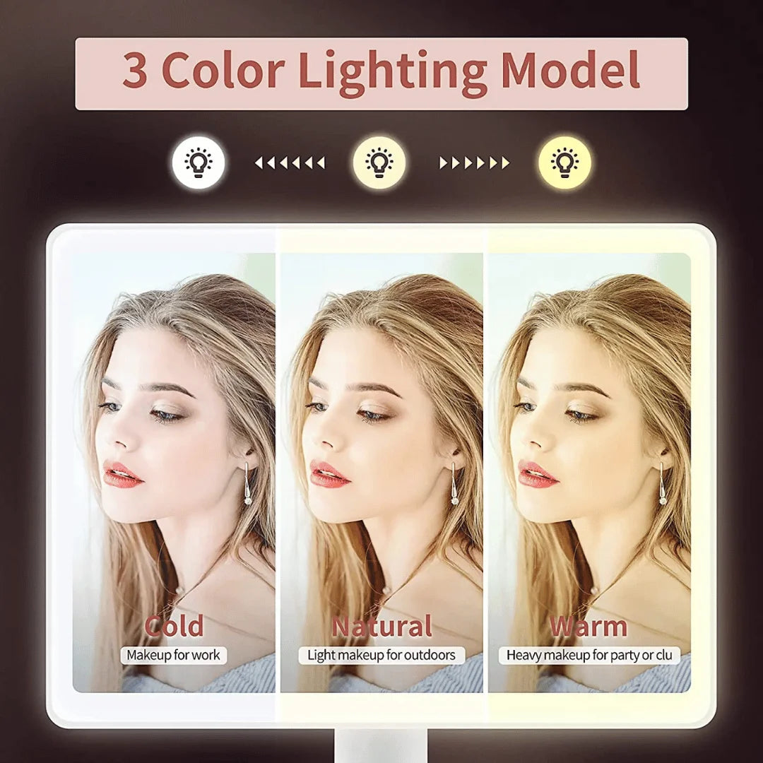 Portable Rechargeable LED Vanity Mirror - 50cm Round Black