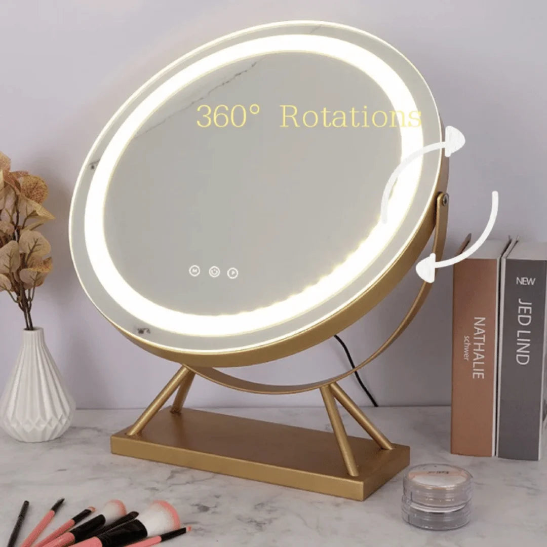 Portable Rechargeable LED Vanity Mirror - 50cm Round Black