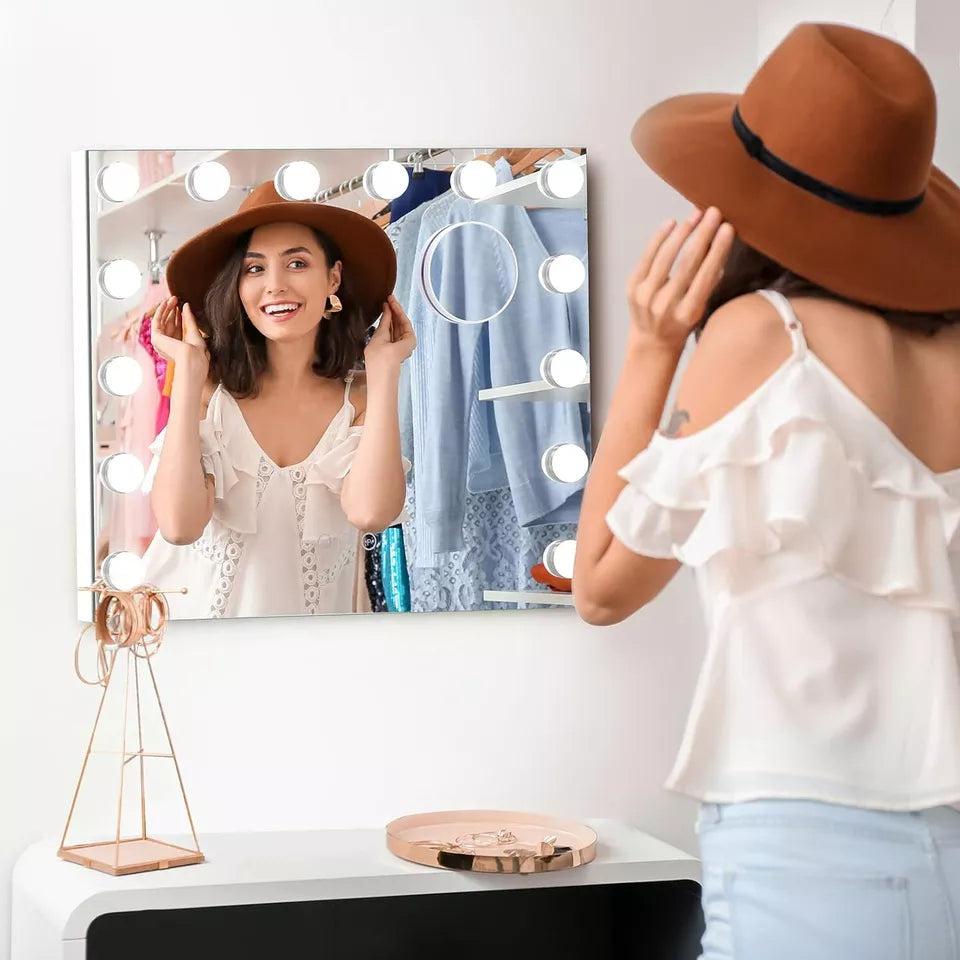 Large Vanity Mirror with Adjustable Dimmable LED Lighting - 58x46cm