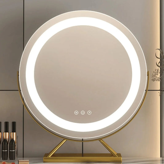 Portable Rechargeable LED Vanity Mirror - 50cm Round Gold