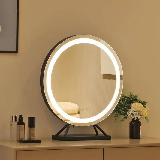 Portable Rechargeable LED Vanity Mirror - 50cm Round Black