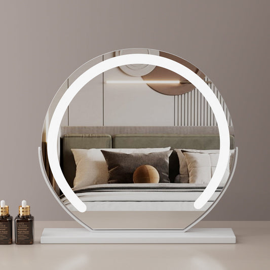 White Round Vanity Mirror - 60cm LED Light with 3 Color Modes, 360° Rotation