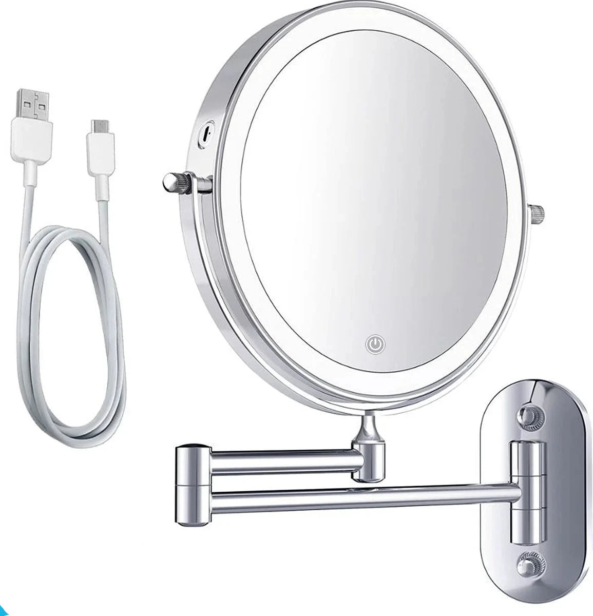 Rechargeable Makeup Mirror - Chrome Finish - 1-10x Magnification