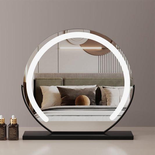 Black Round Vanity Mirror - 60cm LED Light with 3 Color Modes, 360° Rotation