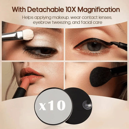 Portable Rechargeable LED Vanity Mirror - 50cm Round Black