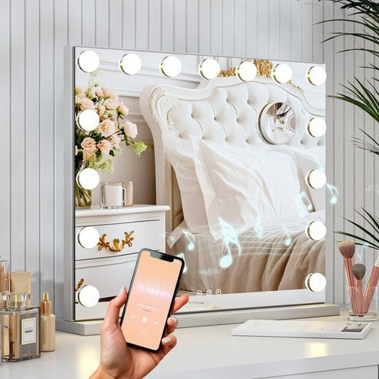 Hollywood Mirror with Bluetooth Speakers - 58x48cm - White