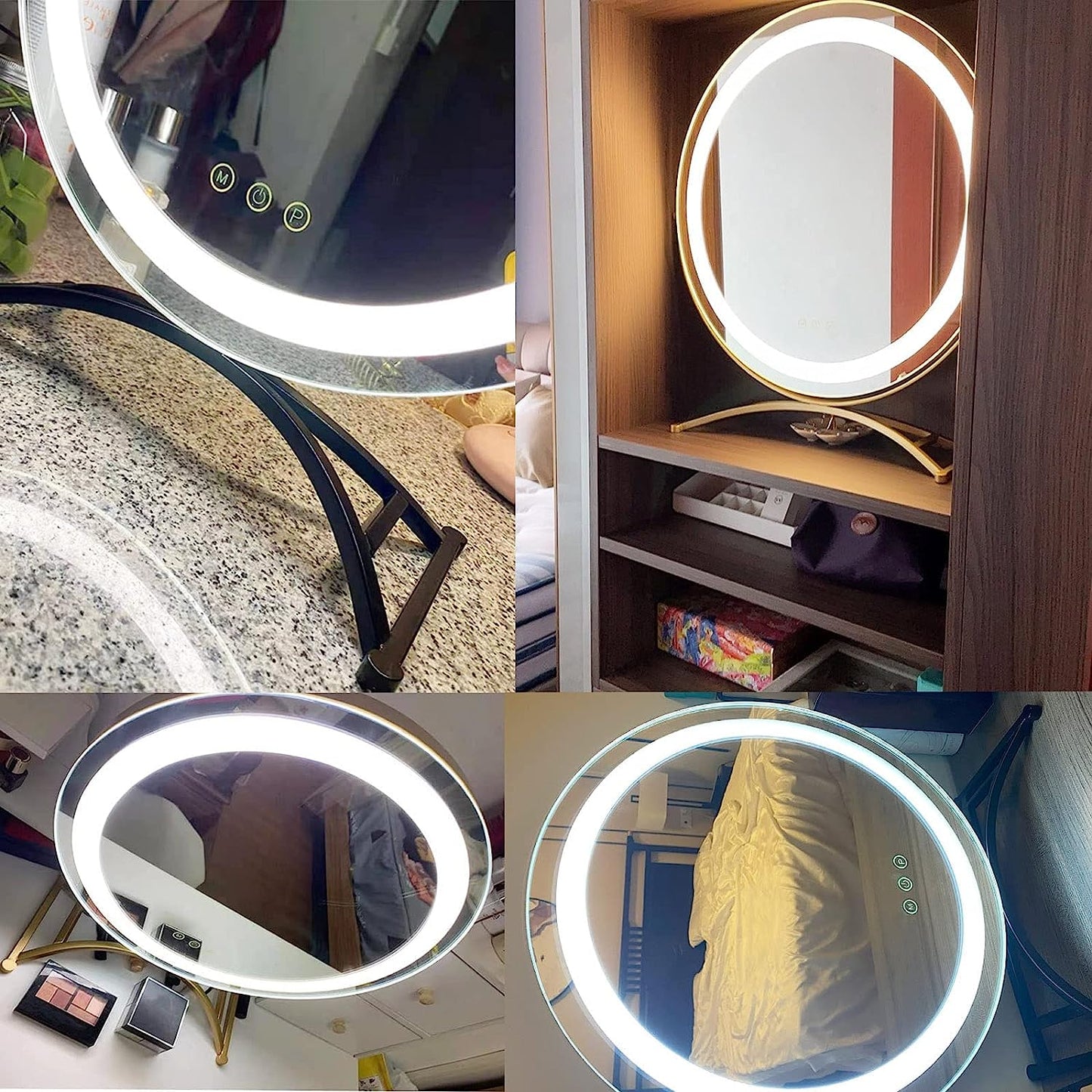 Portable Rechargeable LED Vanity Mirror - 50cm Round Black