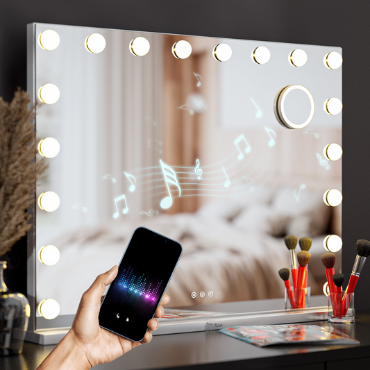 Hollywood Mirror with Bluetooth Speakers - 80x60cm - White