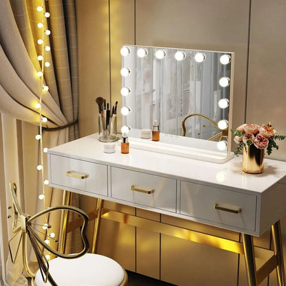 Large Vanity Mirror with Adjustable Dimmable LED Lighting - 58x46cm