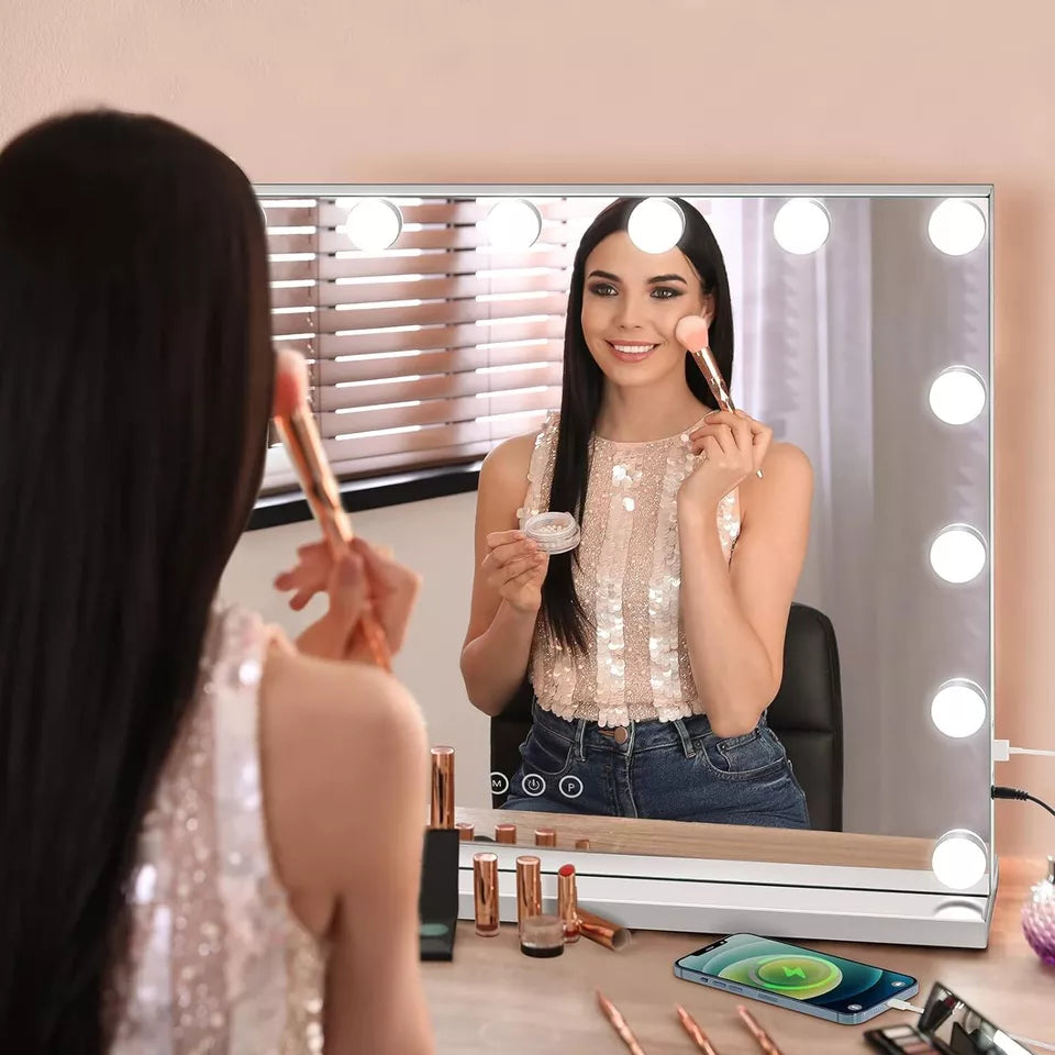 Large Vanity Mirror with Adjustable Dimmable LED Lighting - 58x46cm